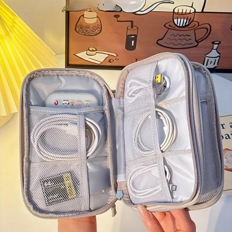 Borsa organizer da viaggio, custodia multi-tasca, adatta per articoli da toeletta, accessori cosmetici e cavi elettronici - immagine 4