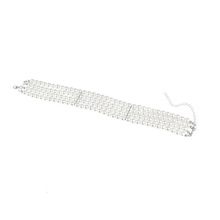 Ingemark Mode mehr schicht ige weiße Imitation-Perle Halsreif mit Metalls cheibe Fixierung breite Lätzchen Halskette Schmuck für Charme Frauen – Detail 10