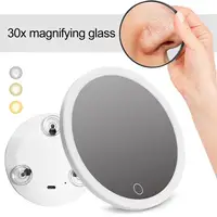 10CM 30X Magnifying Makeup Mirror with Tweezers LED Makeup Mirror with 3 Suction Cups Rechargeable Dimmable Magnified Mirror 2