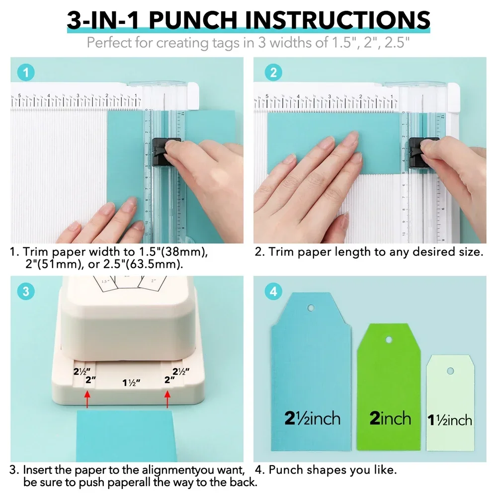 3-in-1 공예 펀치 1.5/2/2.5 인치 배너 및 태그 모양 레버 액션 공예 펀치 종이 공예 스크랩북 DIY 수제용
