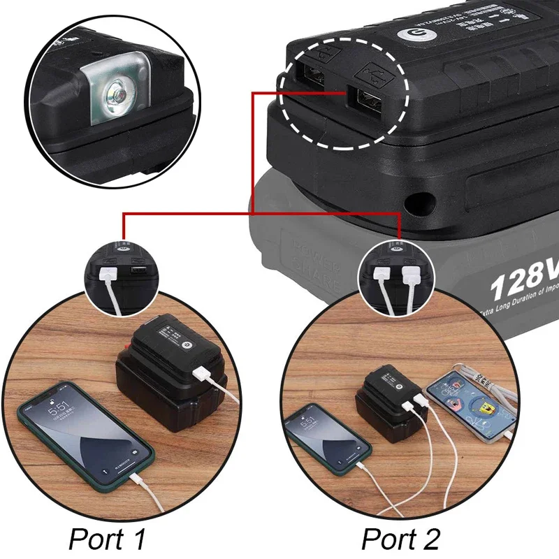 Portable LED Light with Dual USB Li-ion Battery Adapter