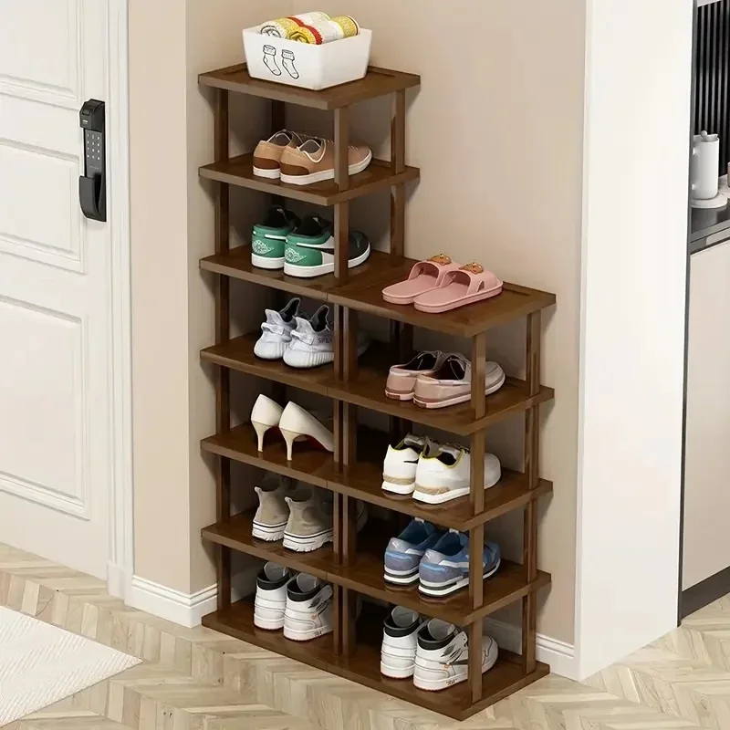 vertical shoe rack high and narrow shoe rack organizer suitable for small spaces 8-story bamboo rack suitable for 1pc