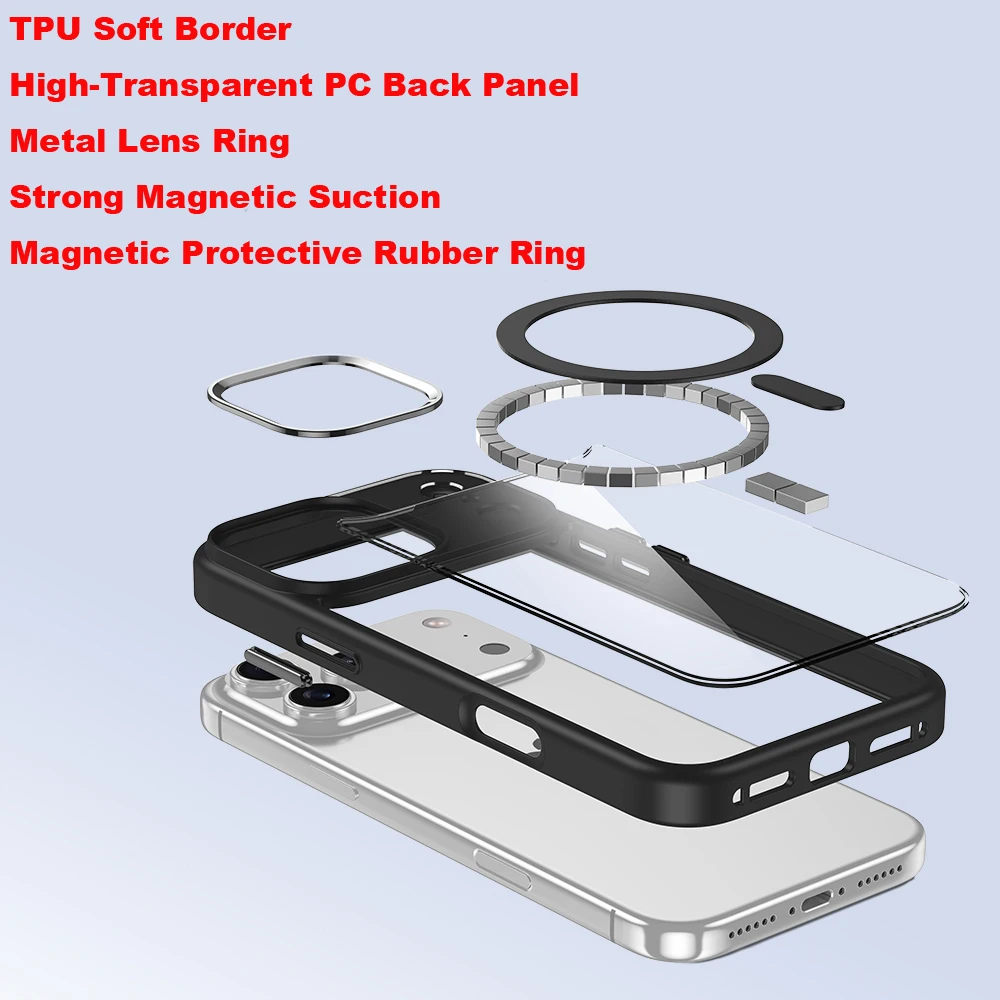 Luxury HD Transparent Shockproof Bumper Case with Magsafe-Compatible Charge Back Cover
