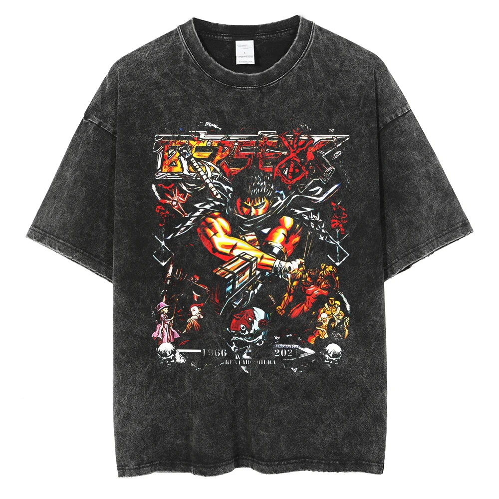 Vintage Washed Berserk Anime T-Shirt - Casual Cotton Short Sleeve Tee