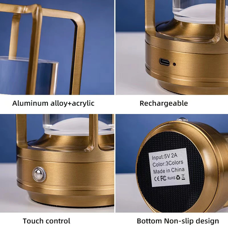 Outdoor Light Luxury Retro Style Camping Atmosphere Light Bar Restaurant Rechargeable Desk Lamp Touch Decoration Night