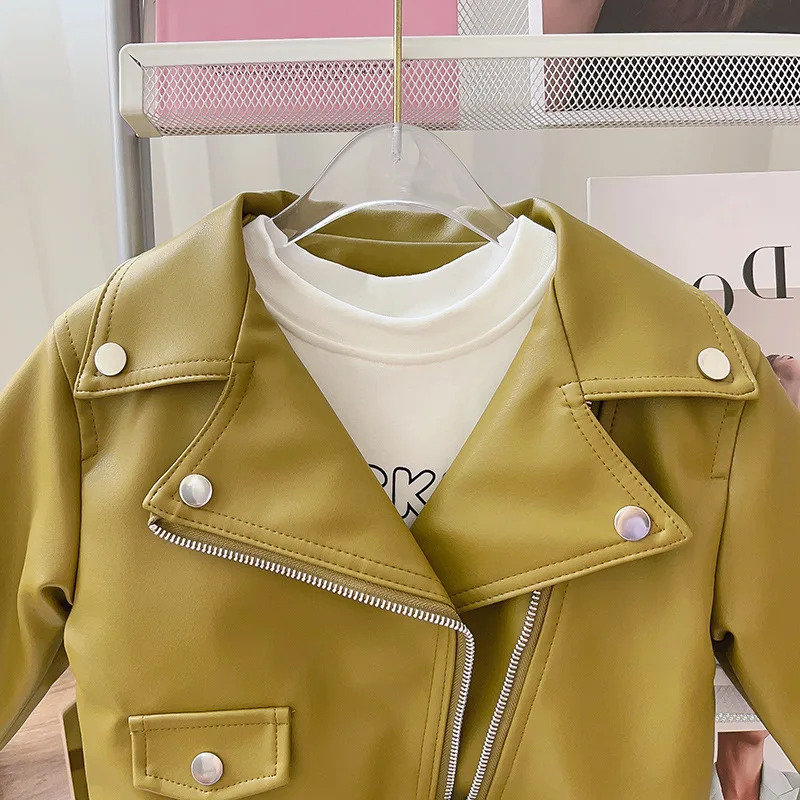 Girls Leather Jacket - Kids Casual Outerwear With Zipper Closure | Fashion Short Lapel Coat