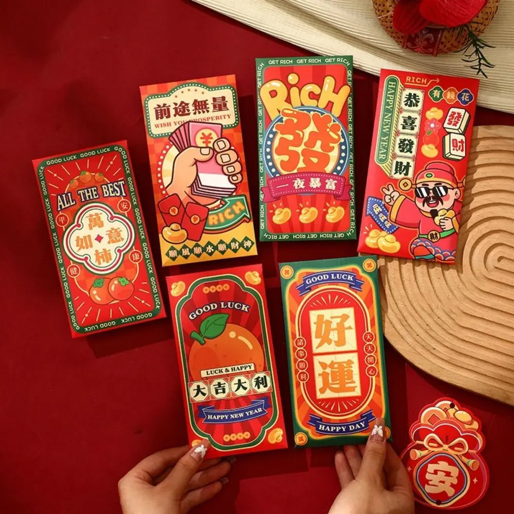 6Pcs Paper 2026 Horse Year Red Envelope Chinese Style Cartoon Horse Year Money Envelope Blessing Traditional Red Pocket