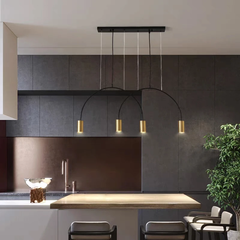 

Nordic Minimalism Geometric Lines Arched Shape Pendant Light Black Gold Modern E27 LED Hanging Lamp For Dining Room Bar Lamp