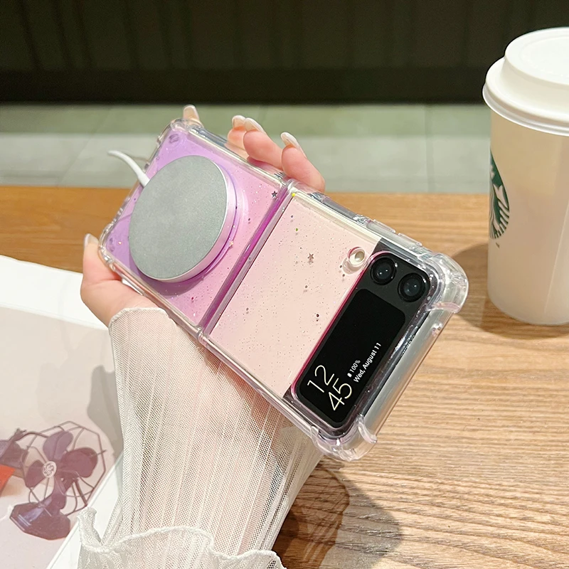 Per Samsung Galaxy Z Flip 4 Z Flip 3 Rainbow Gradient Color Dropping Glue Star Custodia Per Cellulare Galaxy Z Flip4