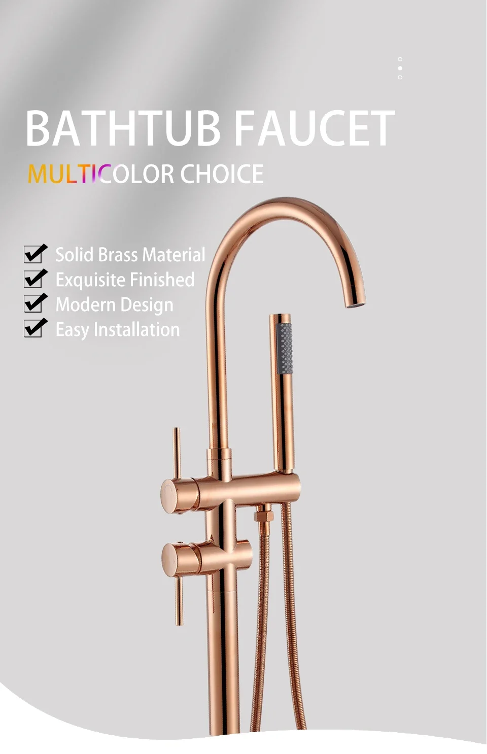 Description Picture 2 of itemBathtub Faucet Tub Floor Mount Bathroom Double Handles with Hand Shower Brass Material Bath Water Tap