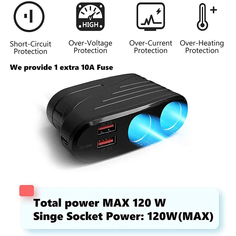 

12V/24V Car Socket Adapter 1 Tow 2 Usb C/pd Cigarette Lighter Splitter Cigarette Lighter Charger Car Electronic Accessories
