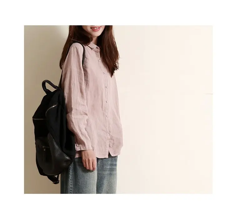 Harajuku Baggy Shirt   Women’s Literary Simple Chic Temperament Camisas womens plus size Fashion Classic Vintage Female All-match Casual Turn-down collar Shirts for Woman in pink