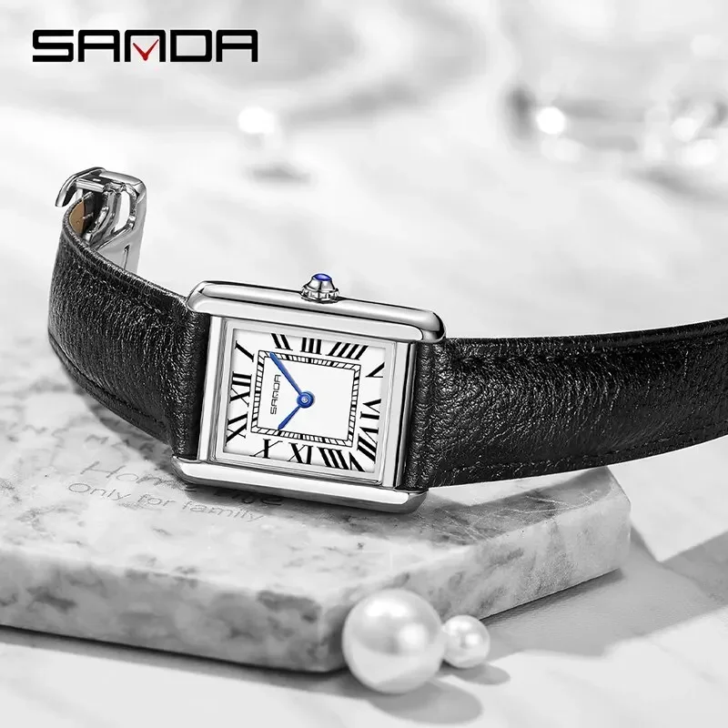 SANDA 9031 Luxury Couple Watch Wear Resistant Leather Strap Square Dial Waterproof Sport Casual Women Men Quartz Watches Reloj 3