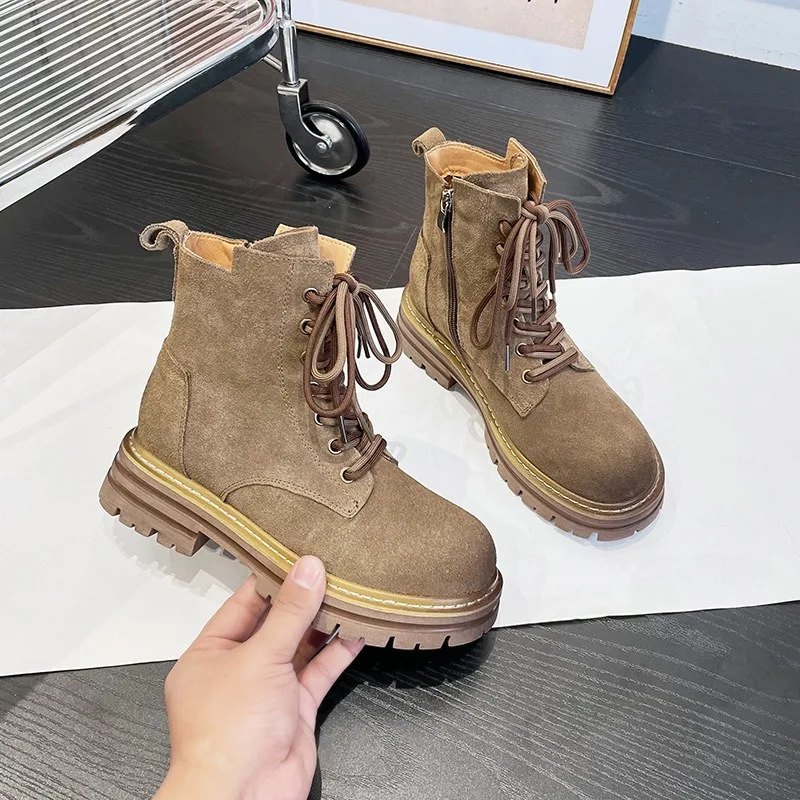 

Cow Suede Frosted Short Boots for Women 2023 Autumn and Winter New Soft Leather Soft Sole Retro Women Short Boots and Work Boots