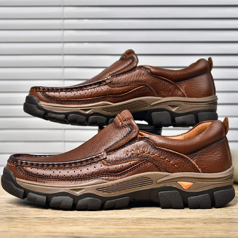 Leather Shoes WAERTA Genuine Leather Handmade Shoes Men Loafers Slip On Business Casual Shoes Classic Soft Leather Breathable Men Flat
