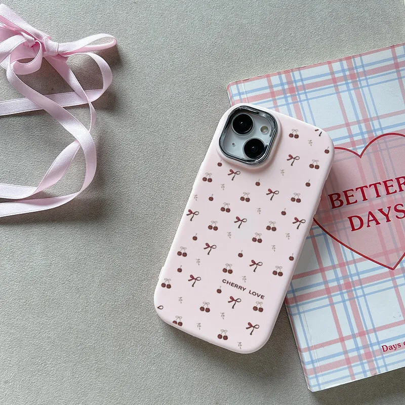 Cute Cherry Bow Luxury Lens Cover Phone Case