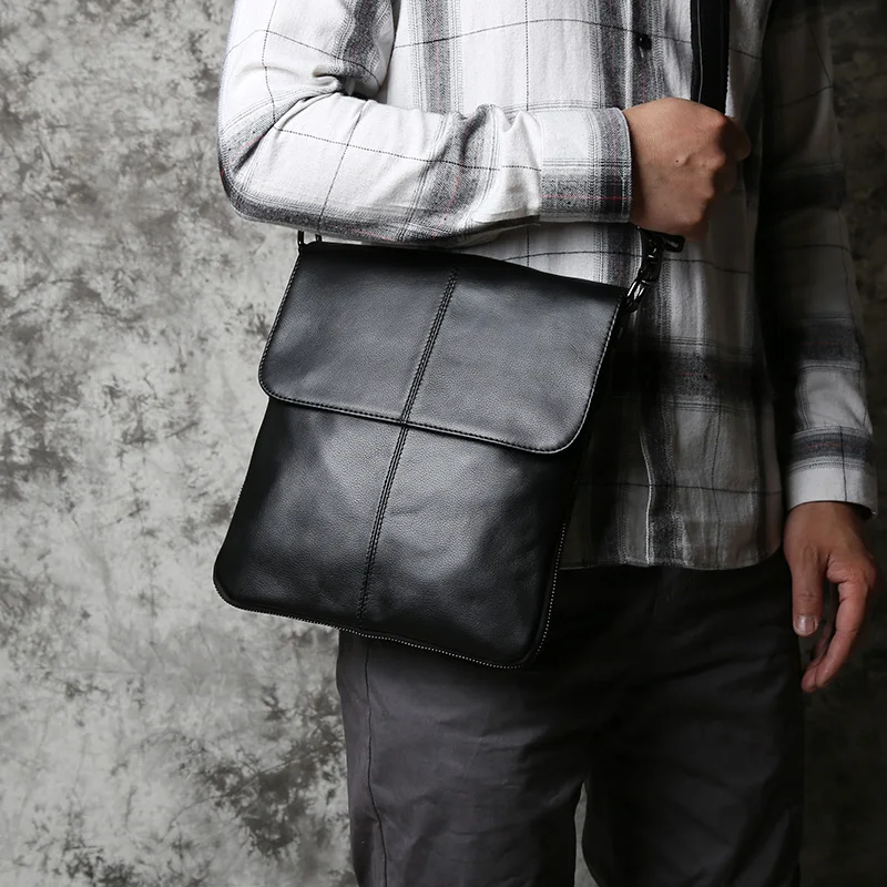 NZPJ Casual Leather Men's Shoulder Bag Versatile Top Layer Cowhide Crossbody Bag Trendy Ladies Small Backpack for 10-inch iPad