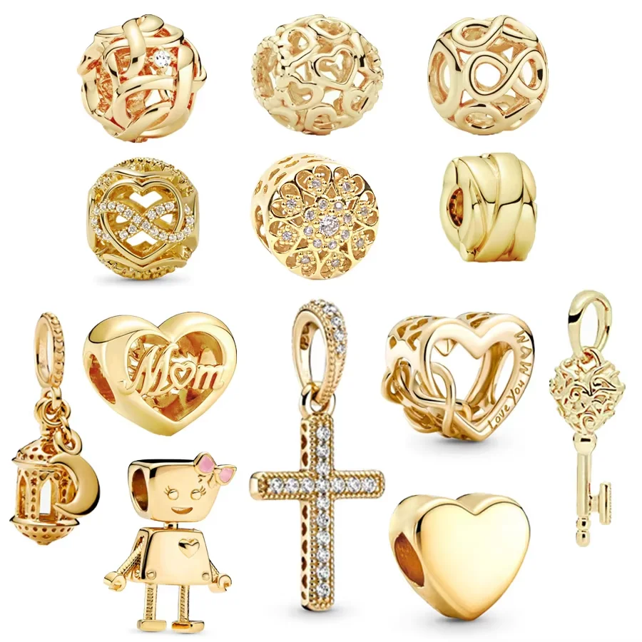 Charm Jewelry Gold Plated Cross & Infinity Heart Dangle for 925 Sterling Silver Bracelet DIY