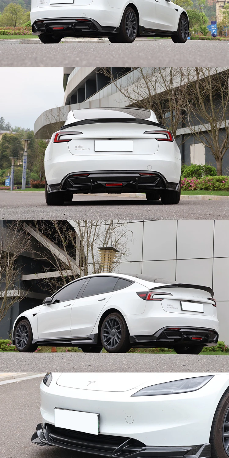 For Tesla 2024 Model3 highland Body Kit Carbon fiber pattern Rear Diffuser Spoiler Front Bumper Lip Side Skirt Car Accessories