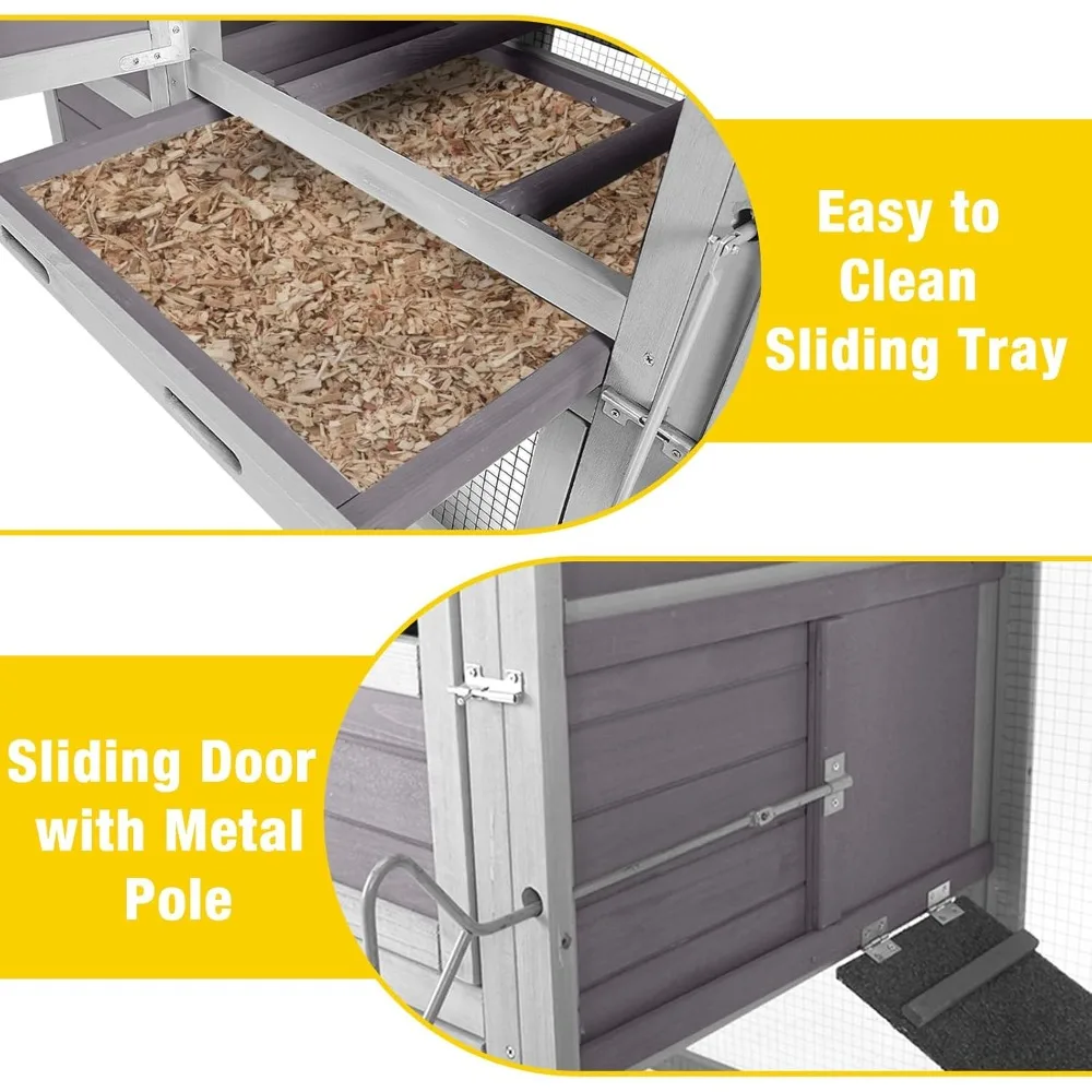 Portable Chicken Coop with Wheels – Large Hen House with Nesting Box & Metal Pull-Out Tray for 4–6 Chickens 4