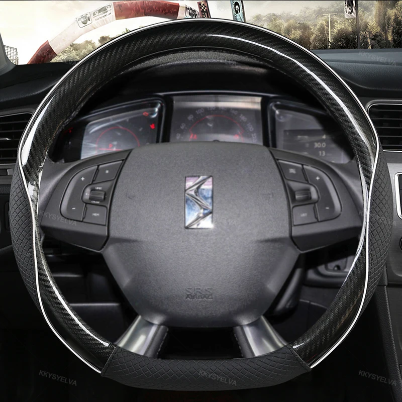 Car Steering Wheel Cover Carbon Fiber +Leather For Citroen C3-Xr C4 Sega C4L Elysee Ds3 Ds4 Ds5 Ds6 Ds7 Ds9 Auto Accessories
