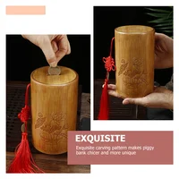 Bamboo Piggy Bank Fake Money Pantry Rustic Saving Pot Coin Jar Table Decor Natural Child 2