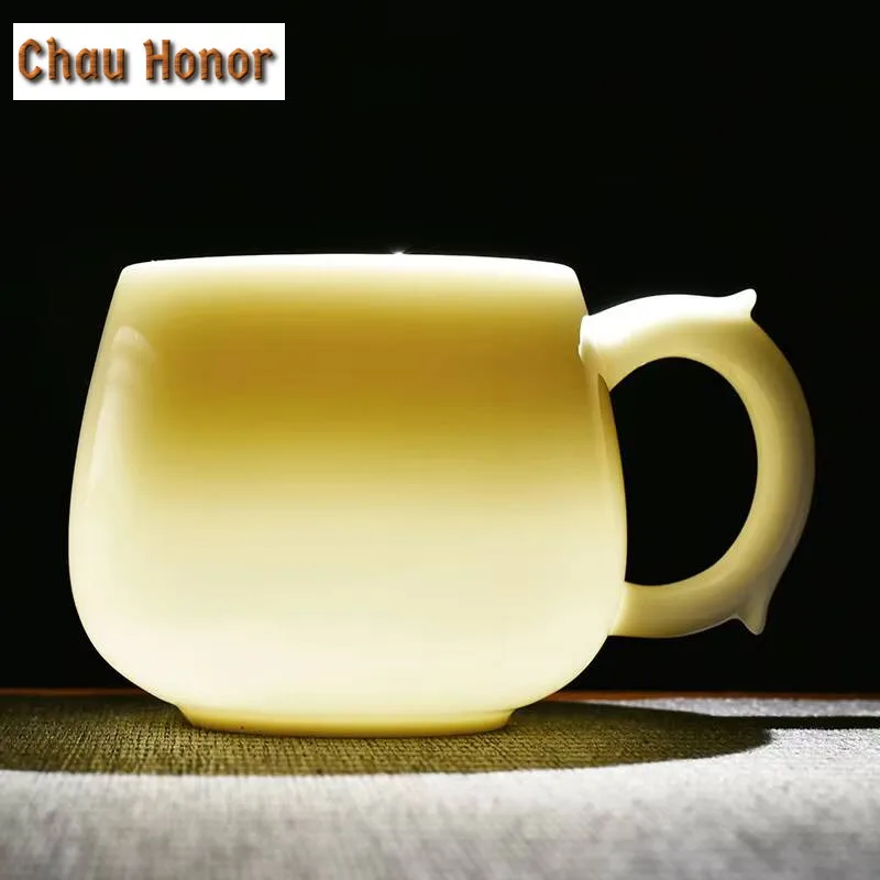 350ml Dehua White Porcelain Mug Retro Water Separation Coffee Cup Mug with Handle Tea Maker Personalized Mug Cha Ornaments Gifts