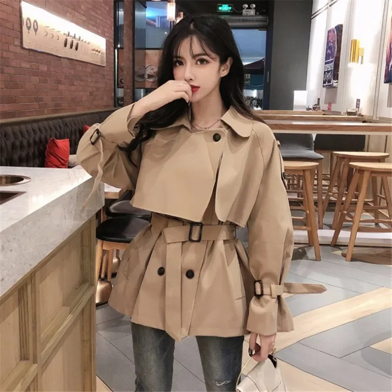 Elegant Trench Coat Women New Fashion Pockets Sashes Long Outwear Female Spring Autumn Jacket Slim Double Breasted Trench Khaki