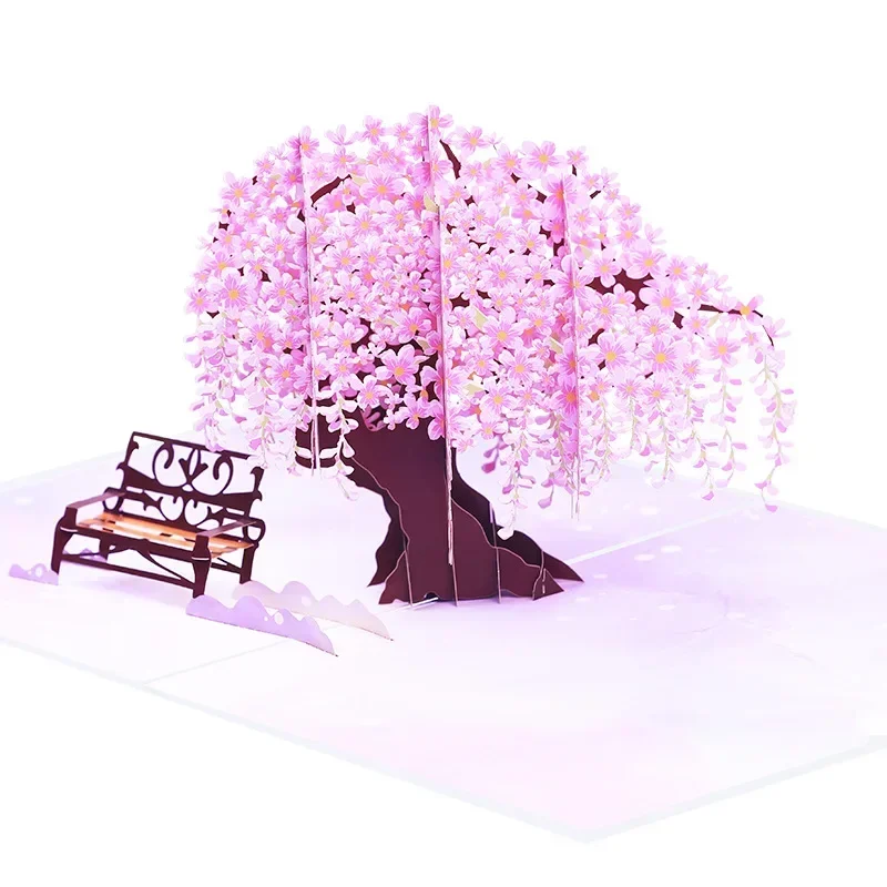 Color printed Wisteria Tree 3D Pop up Flower Blessing Card Universal Paper Carving Message Card 1pcs gift greeting cards