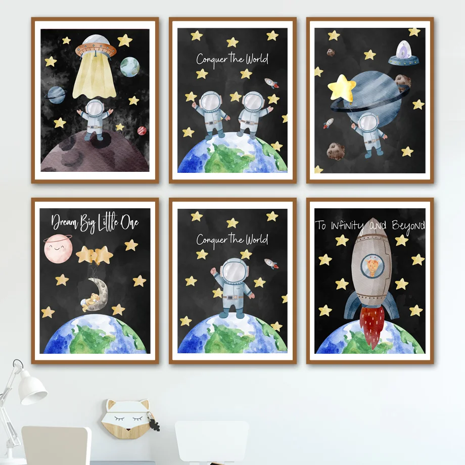 

Astronaut Space Earth Moon Rocket Nursery Wall Art Canvas Painting Nordic Posters And Print Wall Pictures Baby Boy Bedroom Decor