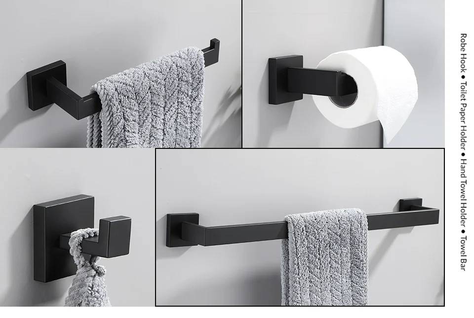 Description Picture 2 of itemBathroom Hardware Set Black Robe Hook Towel Rail Bar Rack Bar Shelf Tissue Paper Holder Toothbrush Holder Bathroom Accessories