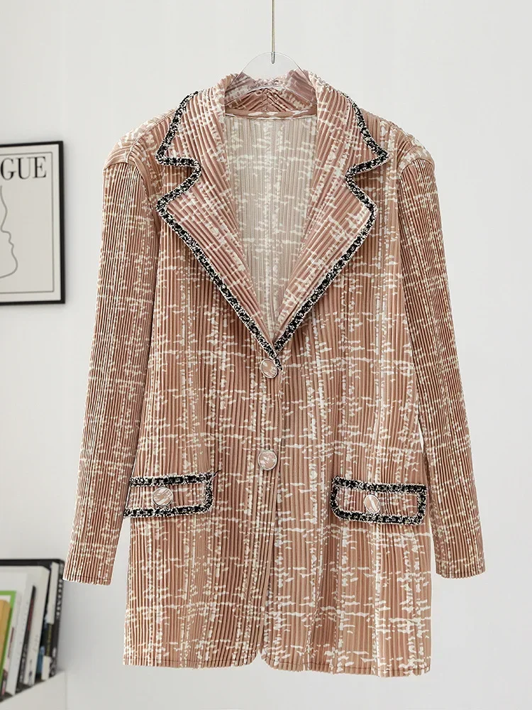 Miyake Pleated Suit Jacket Women 2024 Spring and Autumn New Fashion Commuter Single-breasted Printed Fashion Versatile Short Top