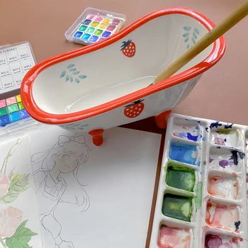 Tavolozza per Acquerello in Ceramica Creativa a Forma di Vasca, Lavapennelli per Pittura Cinese, Tavolozza per Colori da Dipingere