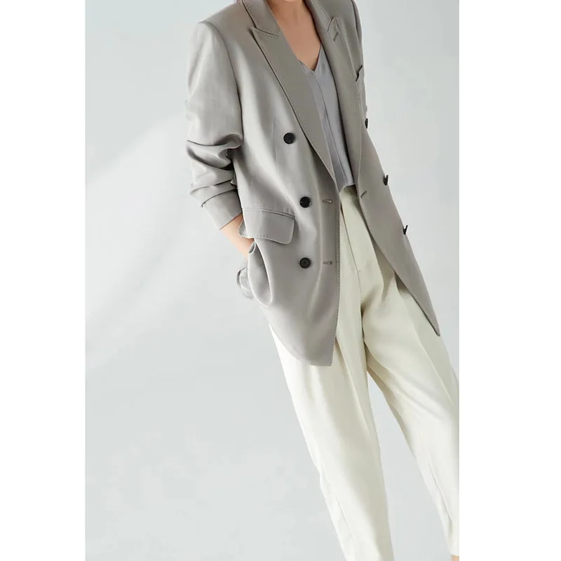 Women's Silk Small Suit Classic Double-Breasted High-End Temperament Mulberry Silk Suit Jacket