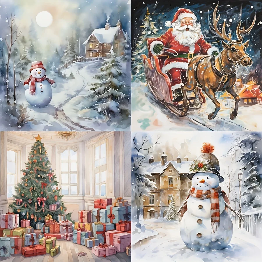 Background Paper and Sticker set Christmas with Snowman Santa Claus Patterns for Scrapbooking Paper Craft Junk 52pcs