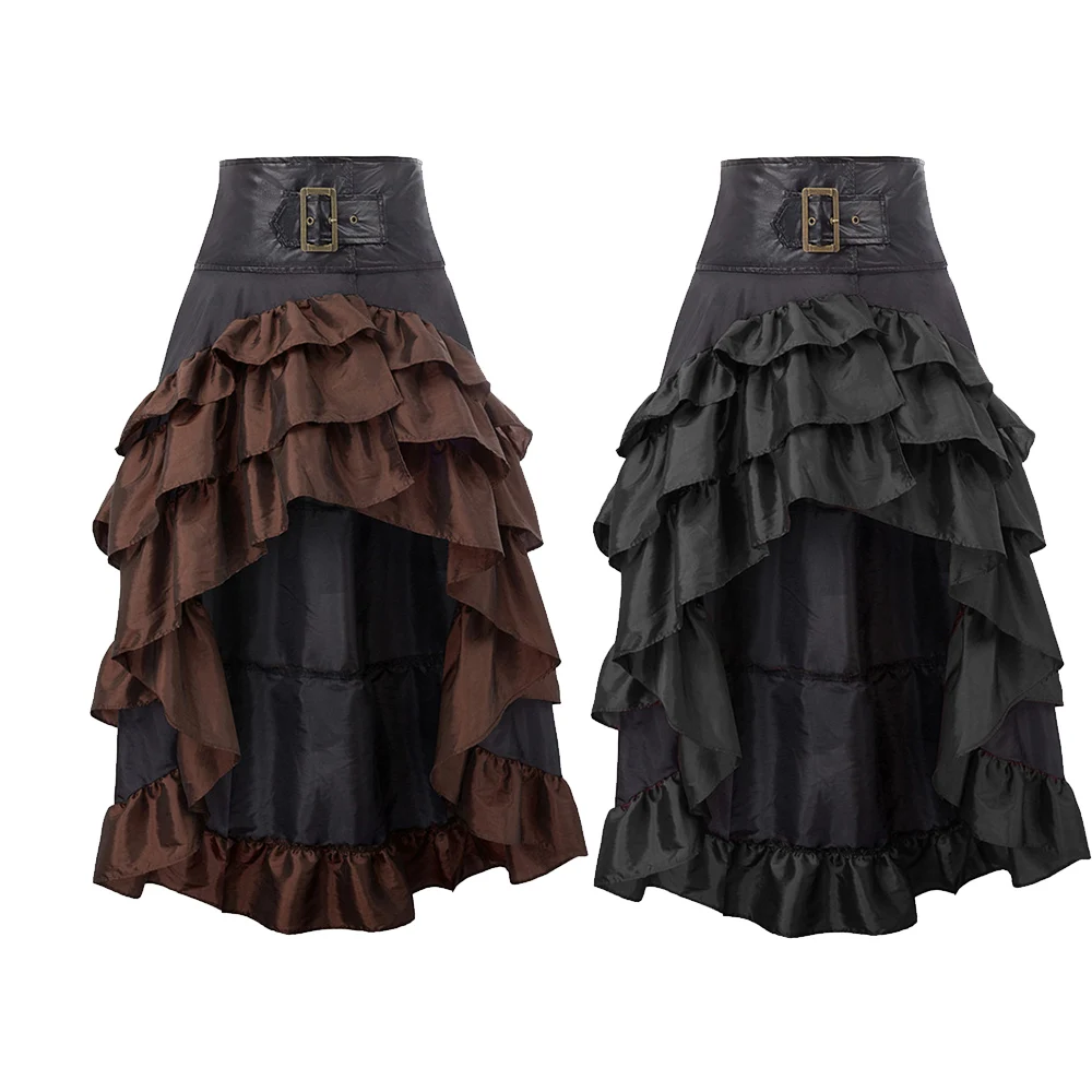 Vintage Women Pirate Skirts Ruffled Trim Gothic Irregular Corset
