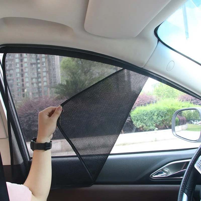 Tenda magnetica per lunotto anteriore posteriore Tenda estiva per finestrino laterale per auto con foro piccolo Protezione UV Parasole in rete automatica in vetro laterale - immagine 2