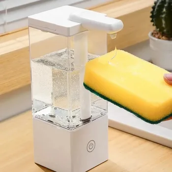 เครื่องจ่ายสบู่เหลวอัตโนมัติขนาด 490 มล. เครื่องจ่ายเจลทำความสะอาดมือแบบชาร์จไฟได้สำหรับห้องครัวห้องน้ำแชมพูเจลอาบน้ำผงซักฟอก 1