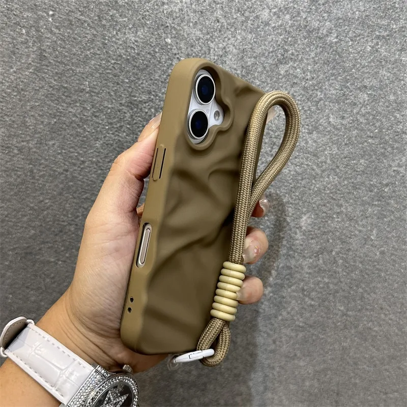 Stylish Pleated Lanyard Cover with Bracelet - Slim Silicone Soft Case in Solid Colors