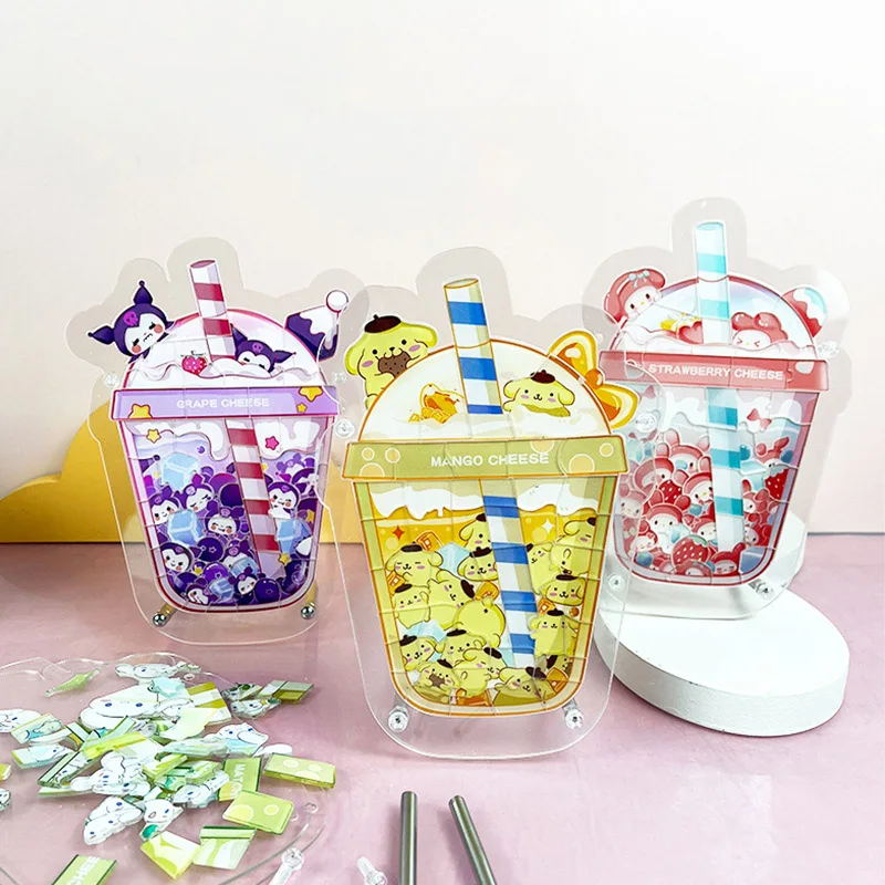 

Acrylic Puzzle Melody Kuromi Cinnamoroll Pompom Dog Milk Tea Shape Alien Puzzle Children's DIY Stitching Educational Toys