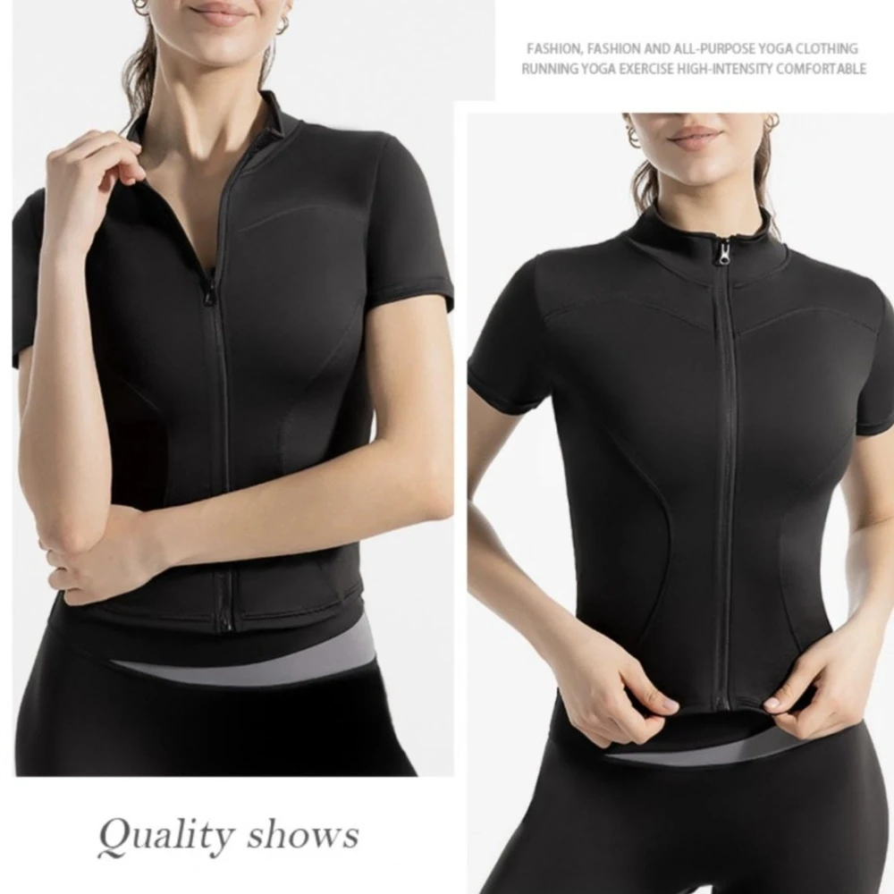 Short Sleeve Sports Jacket T-shirt Slimming Sweat Absorption Yoga Jacket Shirt Soft Quick Drying Yoga Crop Top Outfit for Women
