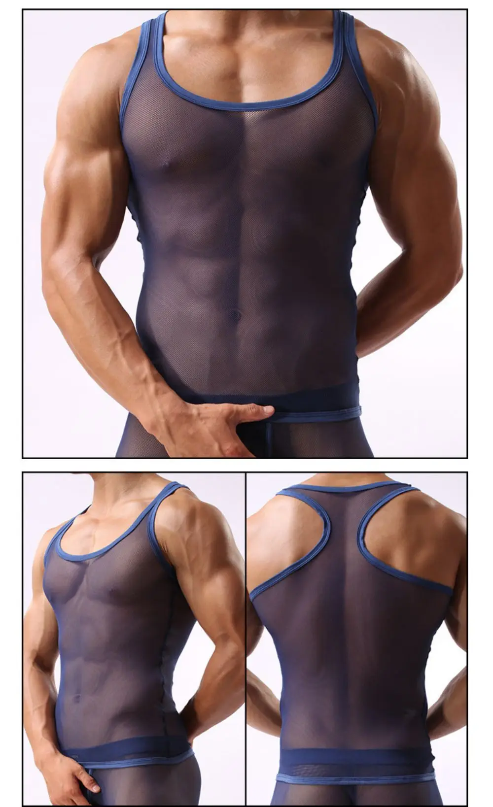 

Mesh Jumpsuit Tank Top T-Shirt Sexy Men'S Breathable Sports Sleeveless Wide Shoulder Shirt Summer Thin Sweatshirt