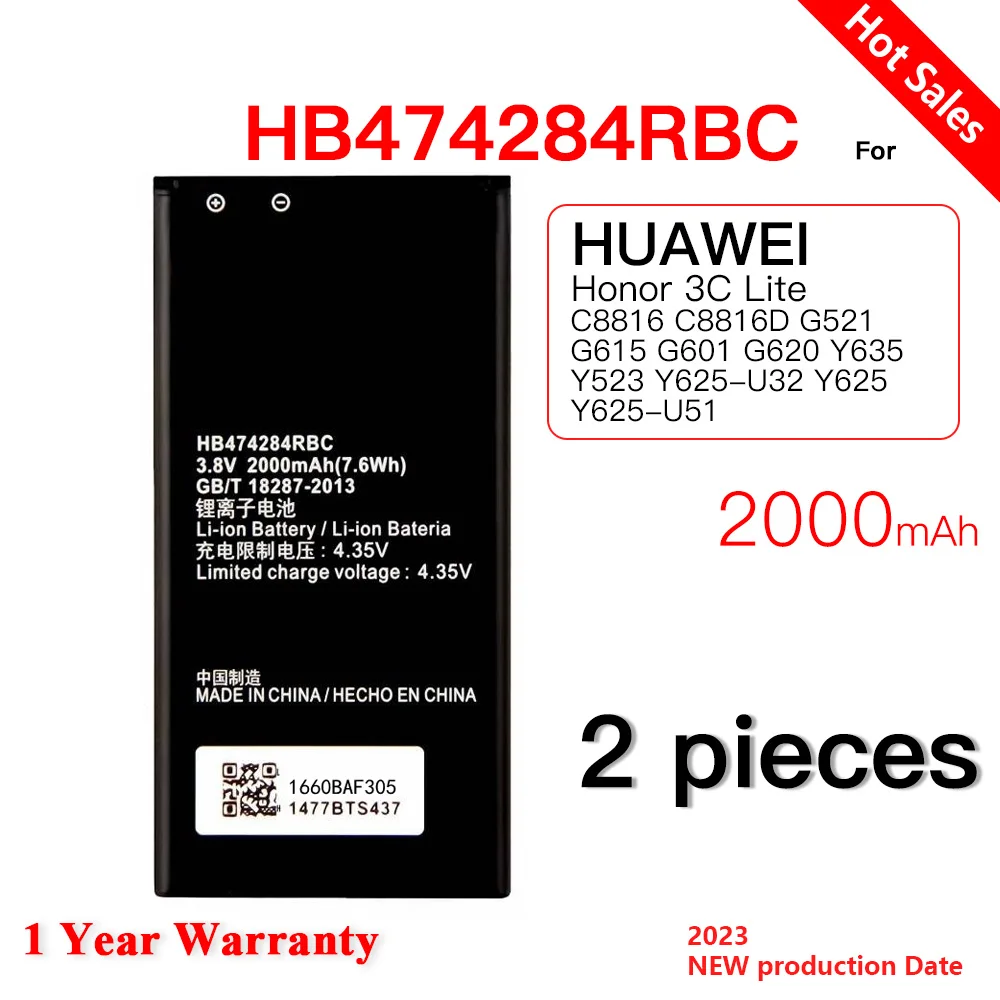 

100% Оригинальный HB474284RBC 2000 мАч аккумулятор для HUAWEI honor 3C lite C8816 Y550 Y560 Y625 Y635 G521 G620 y5 4g фотоаккумулятор