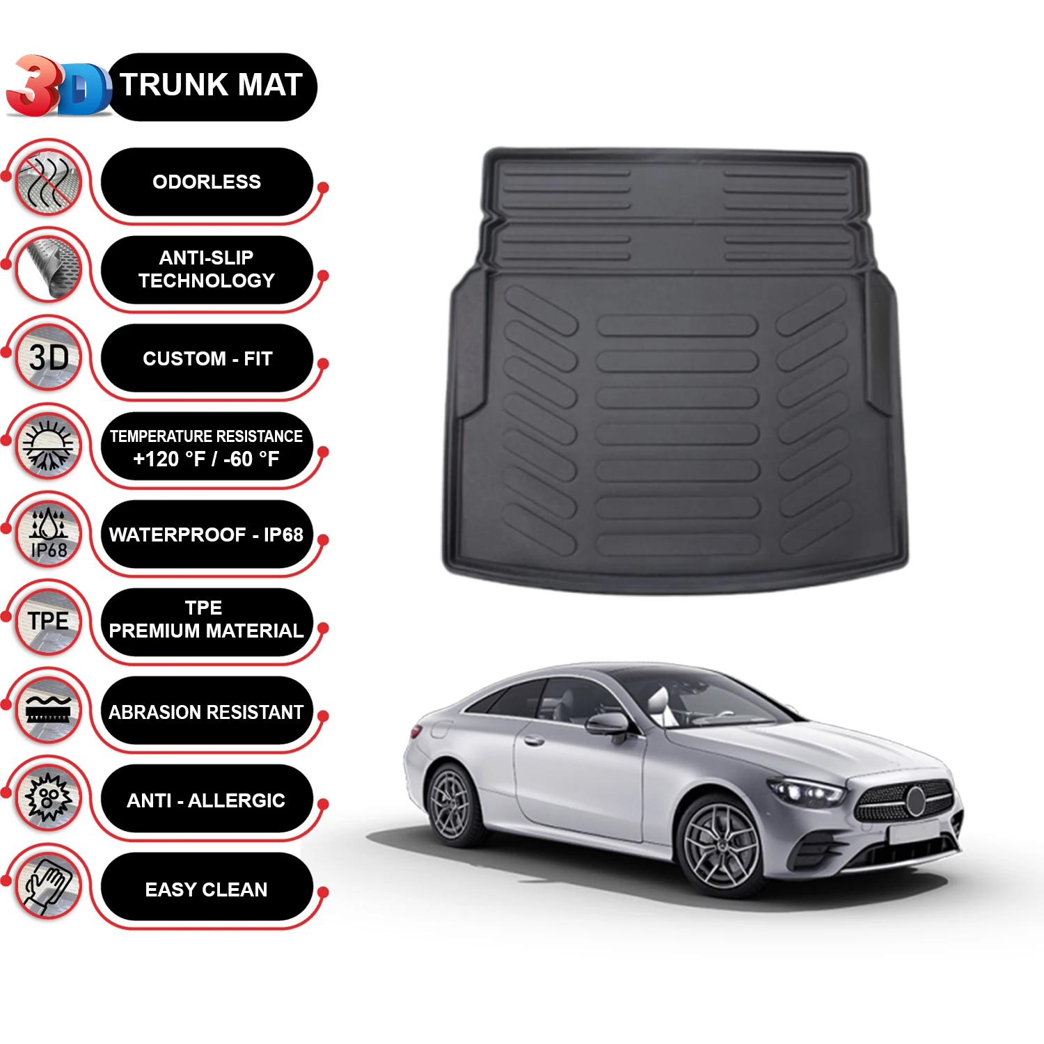 

Mercedes E Class C238 Coupe 2017-2022 Cargo Liner Rear Trunk Floor Mat
