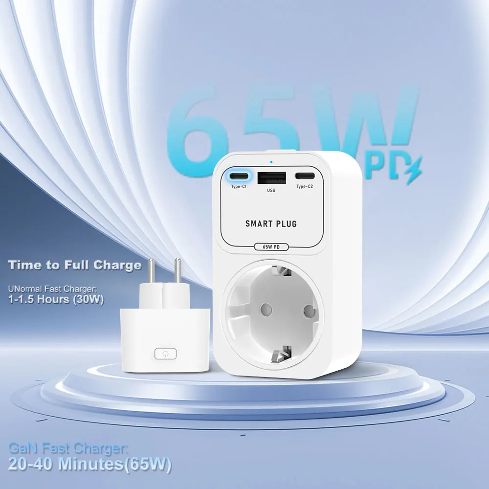 AVATTO Tuya Smart WiFi Plug 16A,Smart EU Socket USB-A Type-C Outlet Timer Functi