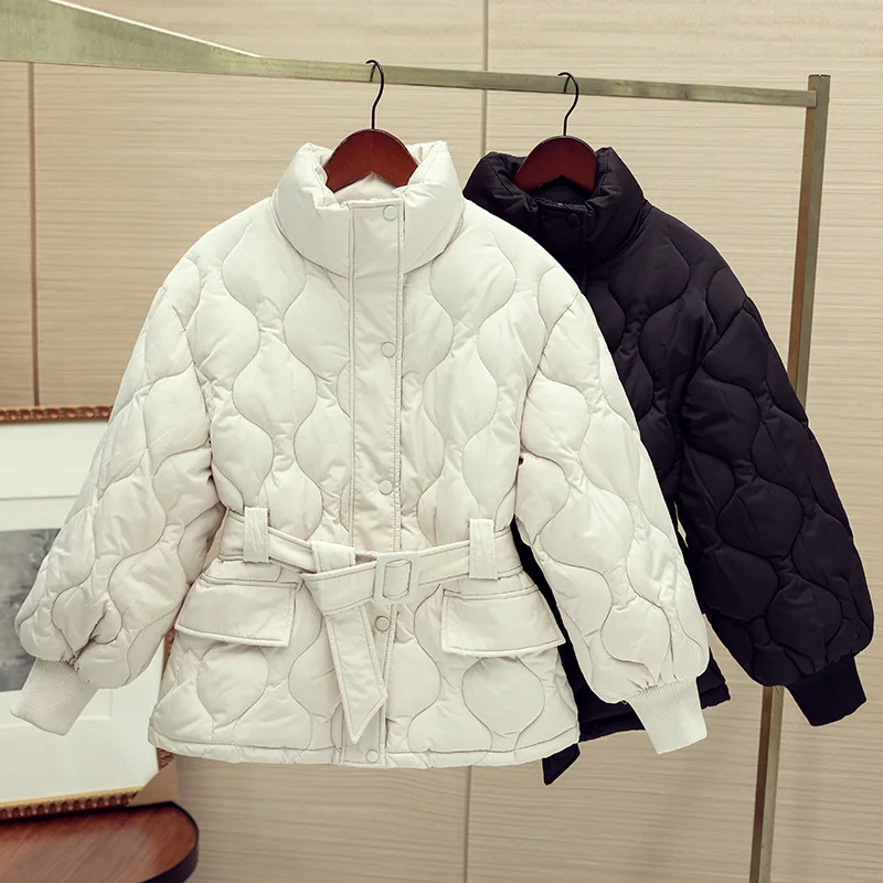 

2022 Winter Short Warm Down Jacket Women's Fashion Collar Slim Lace Up Cotton Jacket Casual Thickened Korean Cotton Jackets