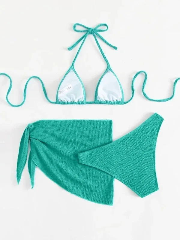 thumbnail image 2 of Nuevo conjunto de 3 piezas, traje de baño para mujer, Tanga, traje de baño Sexy, conjunto de microbikini con faldas tipo pareo, traje de baño para cubrir la playa, traje de baño blanco, 2 of 2