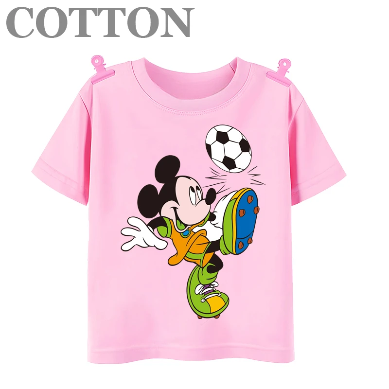thumbnail image 1 of Camiseta de algodón de verano para niños con estampado de Mickey Mouse y dibujos animados multicolores de Kickball, ropa de manga corta para niños, 1 of 4