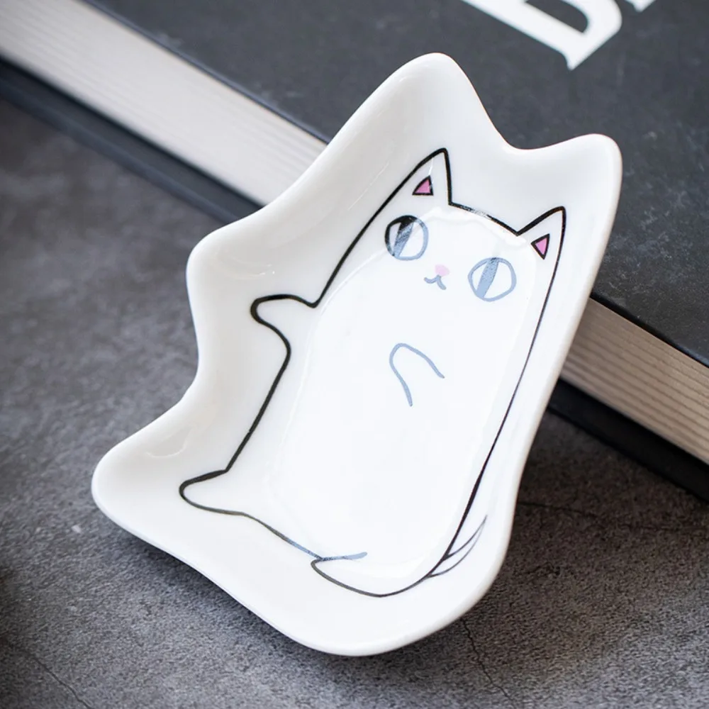 Description Picture 3 of item1Pc Ceramic Tiny Plate Kitten Shaped Seasoning Plate Creative Dessert Decoration Dishes Kitchen Tableware Accessories