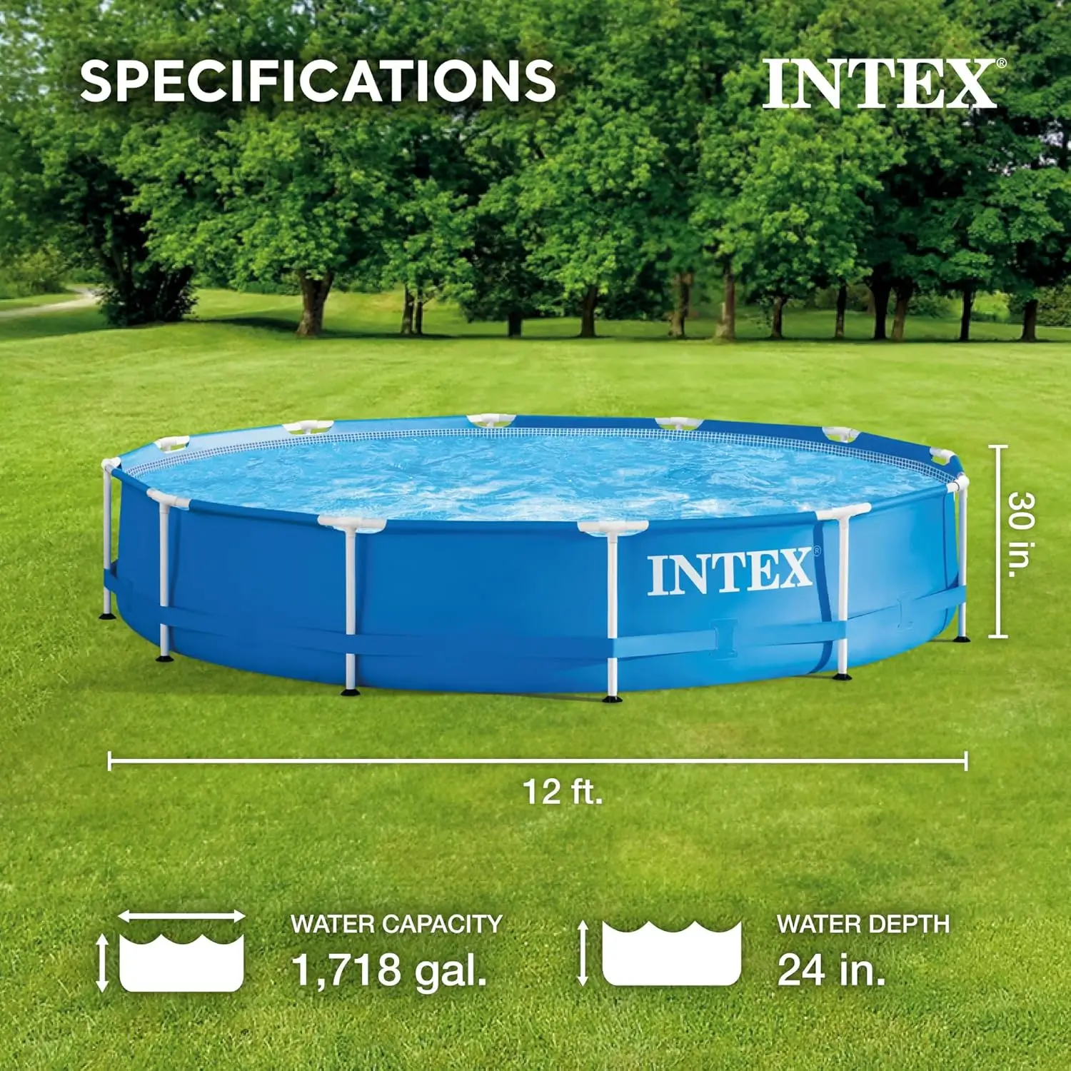 Metal Frame 12 ft x 30 in Round Above Ground Pool 3